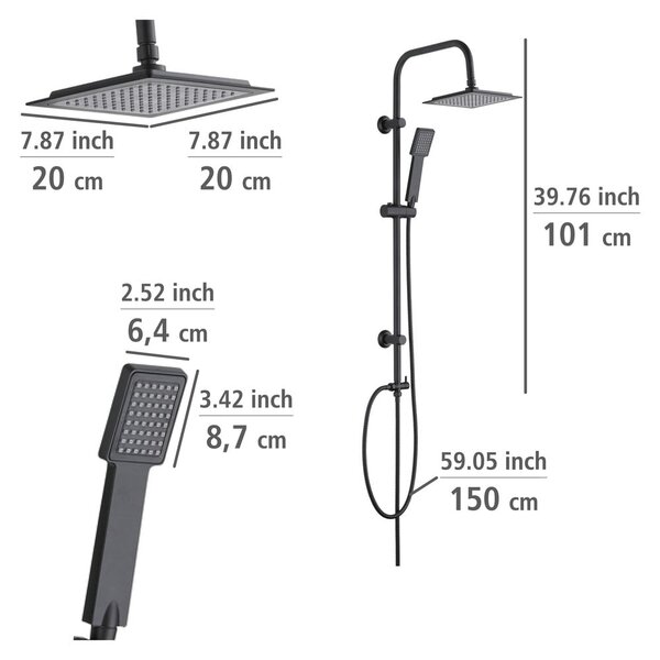 Zestaw prysznicowy ze stali nierdzewnej w kolorze matowej czerni 101 cm Cuadro – Wenko