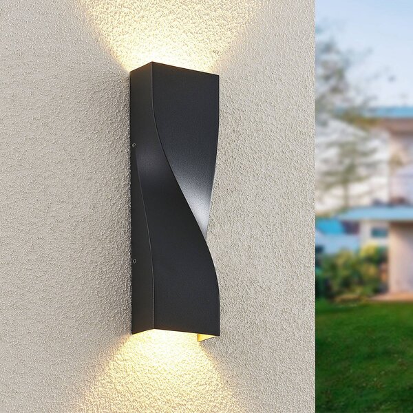 Kinkiet zewnętrzny LED Tibelya Lucande, czarny, aluminium, nowoczesny