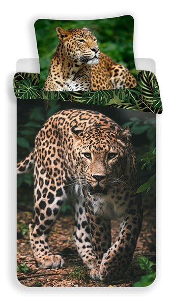Bawełniana pościel dziecięca jednoosobowa 140x200 cm Leopard "Green" – Jerry Fabrics