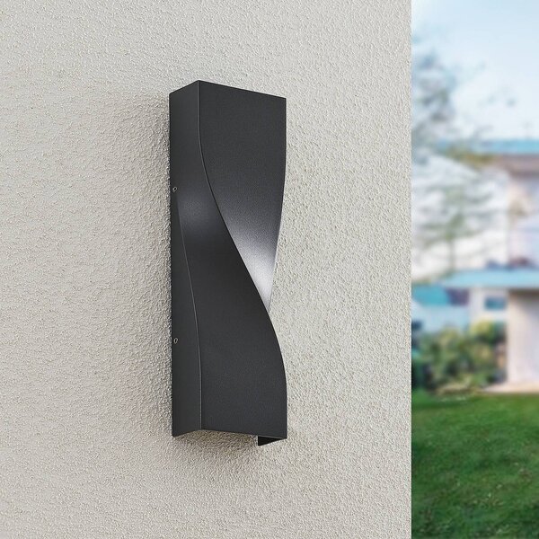 Kinkiet zewnętrzny LED Tibelya Lucande, czarny, aluminium, nowoczesny