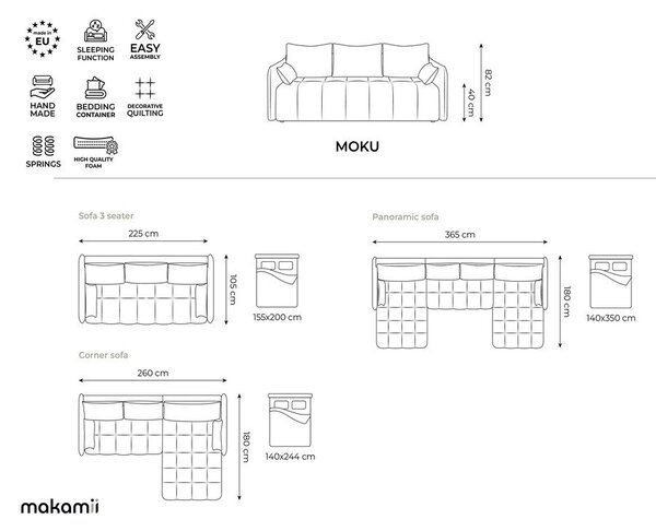 Ciemnoszara rozkładana/ze schowkiem sofa 225 cm Moku – Makamii