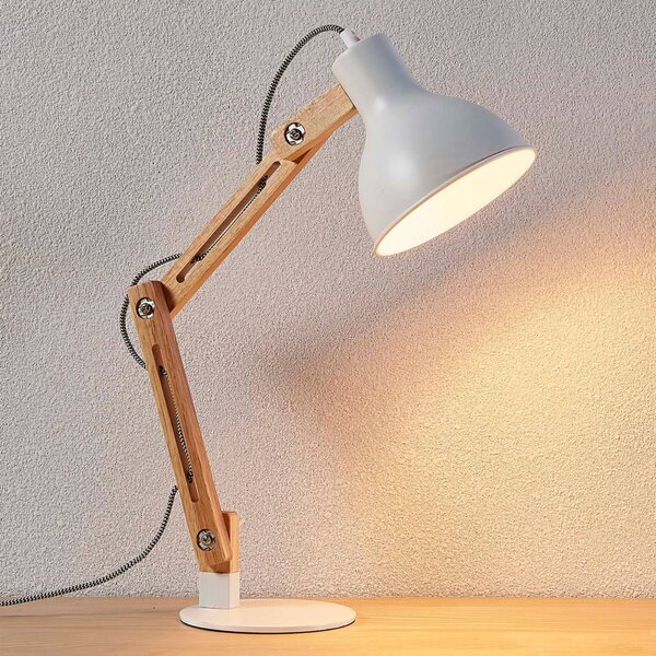 Lampa stołowa Shivanja Lindby, jasne drewno, biuro, drewno, nowoczesny