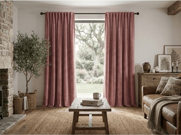 Zasłona zaciemniająca ELVIO VELVET 140x250 cm, staroróżowa Zawieszanie: Metalowe pierścienie