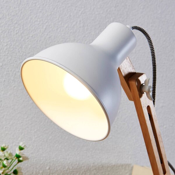 Lampa stołowa Shivanja Lindby, jasne drewno, biuro, drewno, nowoczesny