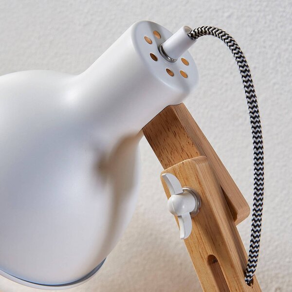 Lampa stołowa Shivanja Lindby, jasne drewno, biuro, drewno, nowoczesny
