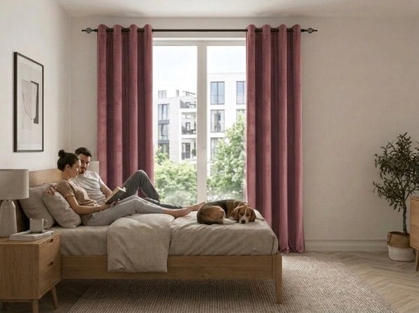 Zasłona zaciemniająca ELVIO VELVET 140x250 cm, staroróżowa Zawieszanie: Metalowe pierścienie
