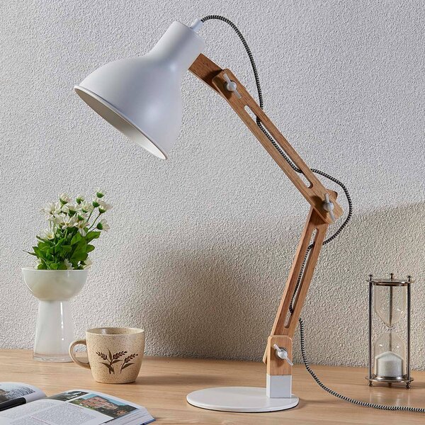 Lampa stołowa Shivanja Lindby, jasne drewno, biuro, drewno, nowoczesny
