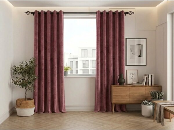 Zasłona zaciemniająca ELVIO VELVET 140x250 cm, staroróżowa Zawieszanie: Metalowe pierścienie