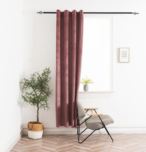 Zasłona zaciemniająca ELVIO VELVET 140x250 cm, staroróżowa Zawieszanie: Metalowe pierścienie