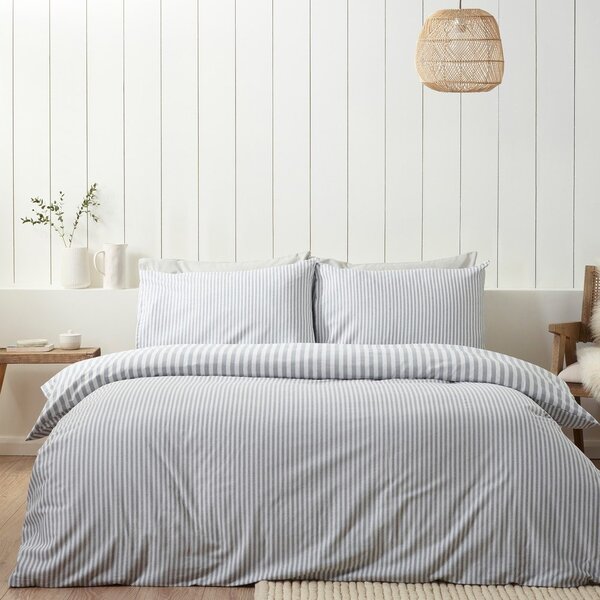 Szara flanelowa pościel jednoosobowa 135x200 cm Stripe – Catherine Lansfield