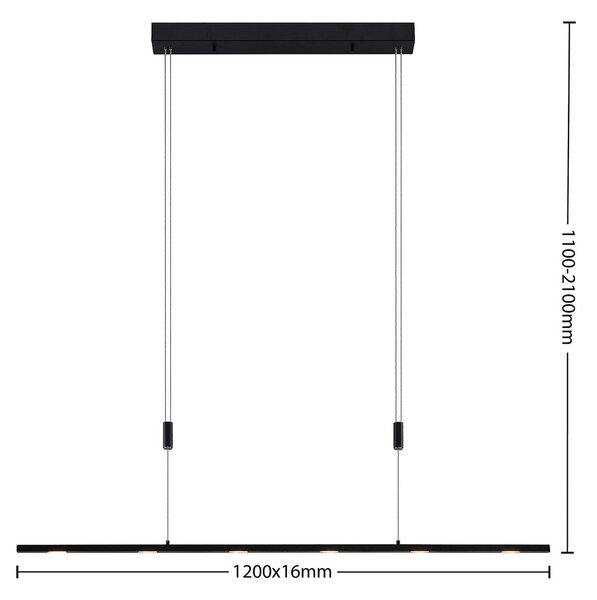 Lampa wisząca Stakato Lucande, możliwość ściemniania, czarny, salon / jadalnia, metal, nowoczesny