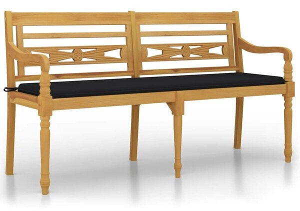 Ławka batavia z czarna poduszką, 150 cm, lite drewno tekowe
