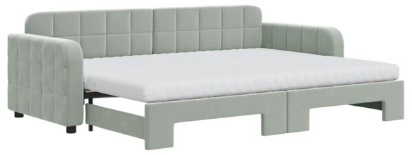 Sofa rozsuwana z materacami, jasnoszara, 80x200 cm, aksamit