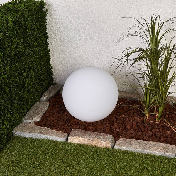 Lampa solarna LED Lago, Ø 30 cm, kula ziemska, szpikulec, biały Lago Lindby, biały / opal, tworzywo sztuczne, nowoczesny