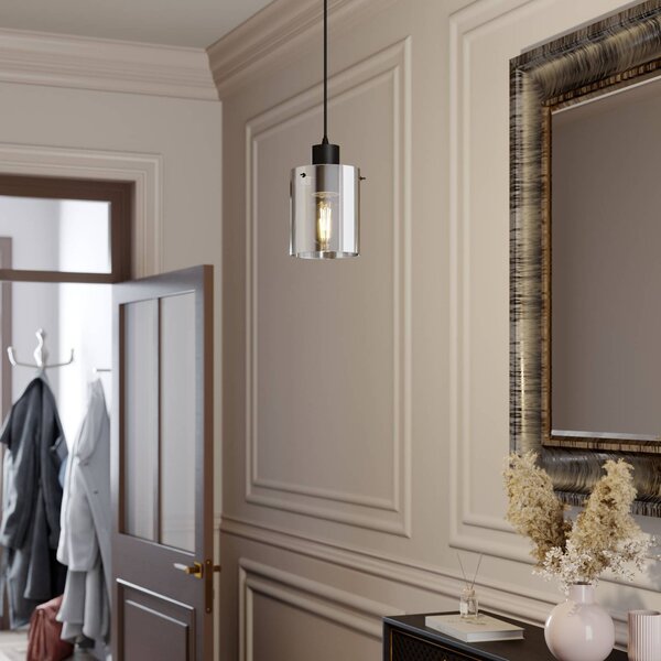 Lampa wisząca szklana Kourtney Lindby, możliwość ściemniania, czarny, salon / jadalnia, nowoczesny