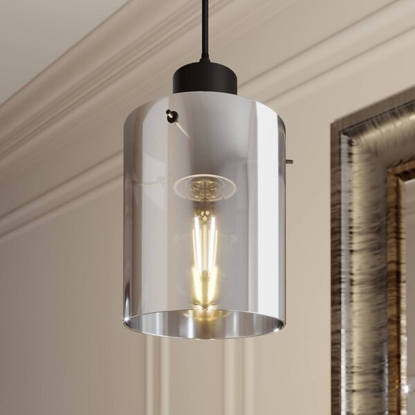Lampa wisząca szklana Kourtney Lindby, możliwość ściemniania, czarny, salon / jadalnia, nowoczesny