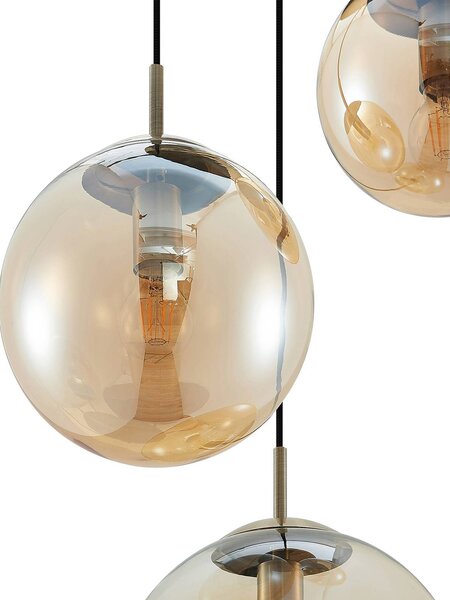 Lampa wisząca szklana Teeja Lindby, możliwość ściemniania, kremowy / amber, salon / jadalnia, szkło, nowoczesny