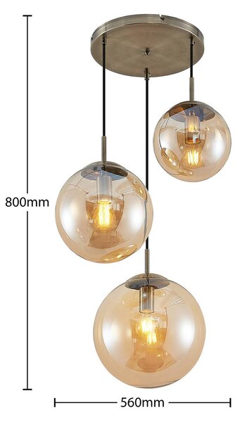 Lampa wisząca szklana Teeja Lindby, możliwość ściemniania, kremowy / amber, salon / jadalnia, szkło, nowoczesny