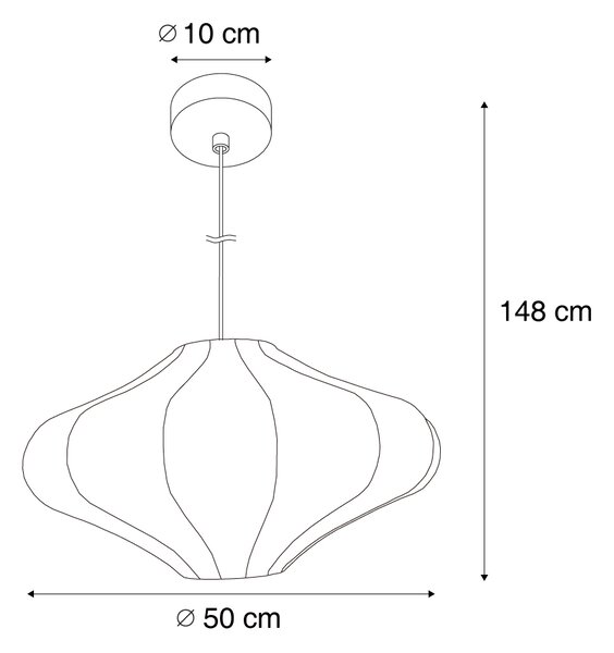 Lampa wisząca Japandi beżowa z materiałowym abażurem 50 cm - Plu Oswietlenie wewnetrzne