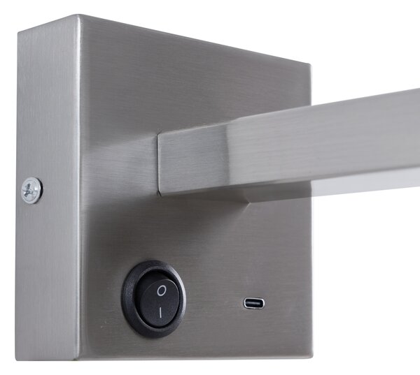 Nowoczesny stalowy kinkiet z USB-C z możliwością regulacji - Rex