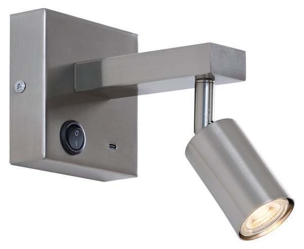 Nowoczesny stalowy kinkiet z USB-C z możliwością regulacji - Rex