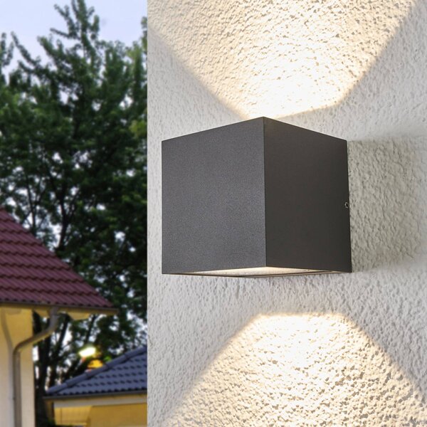 Kinkiet zewnętrzny LED Merjem Lucande, aluminiowy / szary / cynkowy, aluminium, nowoczesny