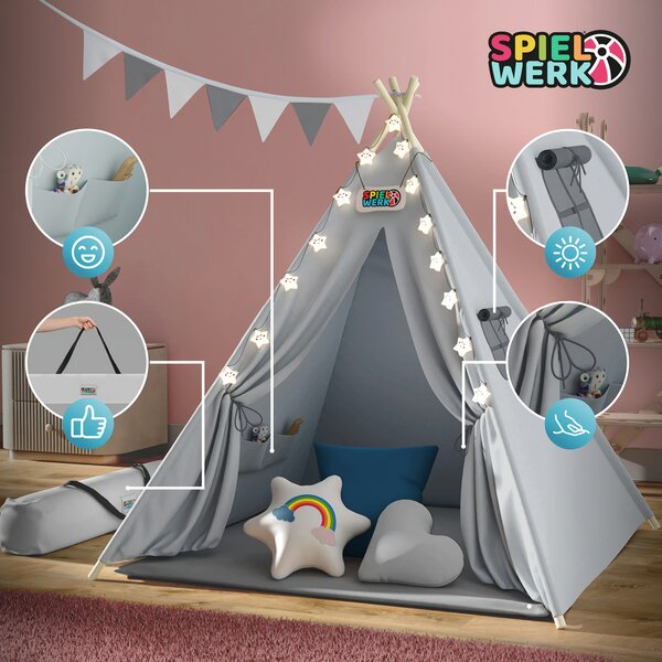 Namiot tipi JULIUS, 120x120x160cm, szara/niebieska Spielwerk