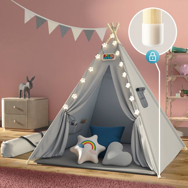 Namiot tipi JULIUS, 120x120x160cm, szara/niebieska Spielwerk