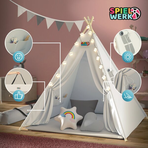 Namiot tipi JULIUS, 120x120x160cm, biała/szara Spielwerk