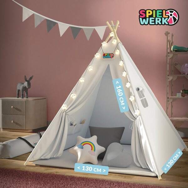 Namiot tipi JULIUS, 120x120x160cm, biała/szara Spielwerk