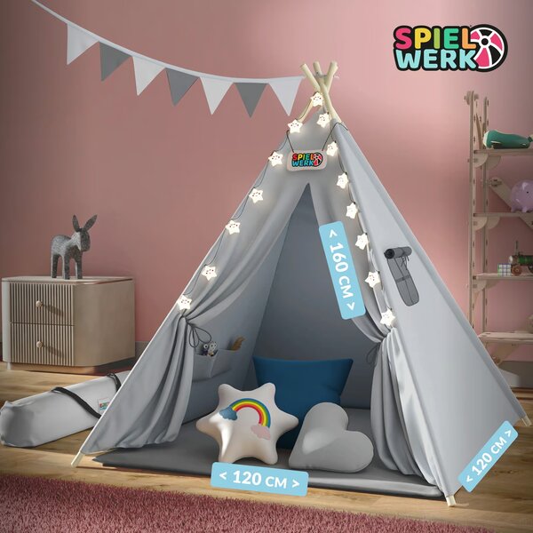 Namiot tipi JULIUS, 120x120x160cm, szara/niebieska Spielwerk