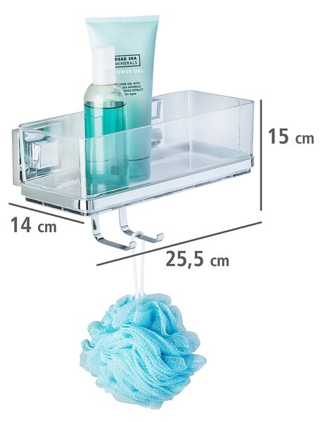Prostokątna półka łazienkowa QUADRO z haczykiem, Vacuum-Loc, pod prysznic, WENKO