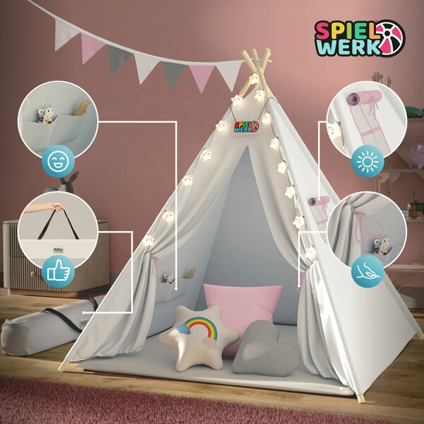 Namiot tipi JULIA, 160x120x120cm, beżowo/różowa Spielwerk