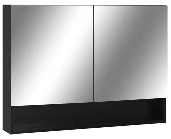 Szafka łazienkowa z lustrem i LED, czarna, 80x15x60 cm, mdf