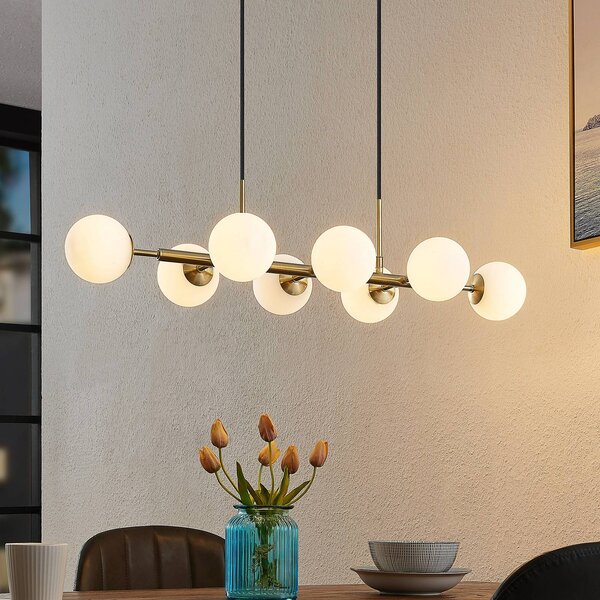 Lampa wisząca szklana Kiamo Lindby, możliwość ściemniania, biały / opal, salon / jadalnia, metal, nowoczesny