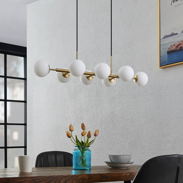 Lampa wisząca szklana Kiamo Lindby, możliwość ściemniania, biały / opal, salon / jadalnia, metal, nowoczesny