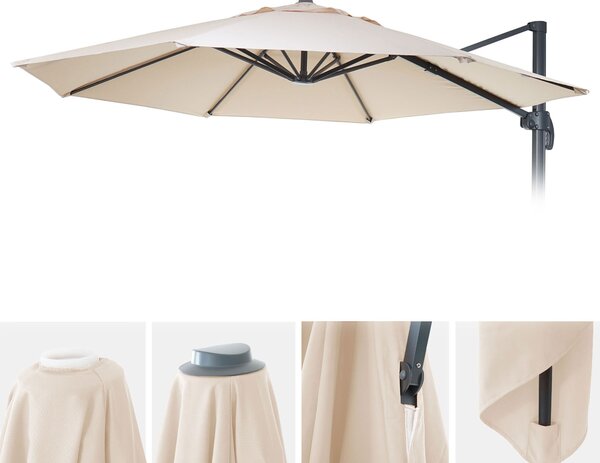Pokrowiec na parasol HWC-A96, 8 rozpórek okrągłych Ø3,5m 220g/m² poliester, pokrowiec zamienny np. do parasola świetlnego HWC-A96 ~ kremowy