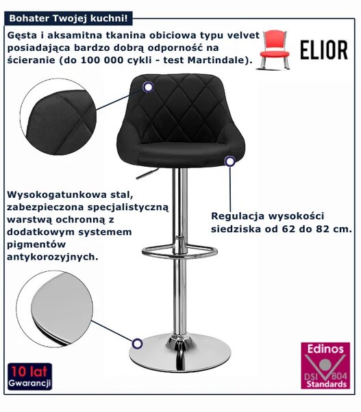 Czarny welurowy hoker na chromowanej nodze N1-D37