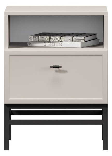Szafka nocna Lorini z szufladą 45 cm - kaszmir / czarny uchwyt T-bar / stelaż