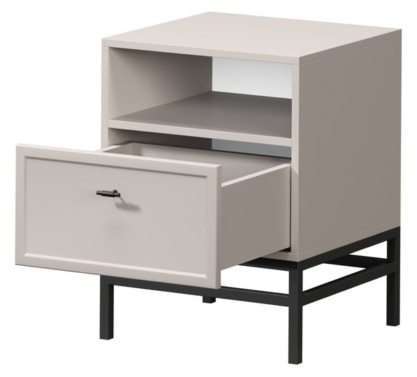 Szafka nocna Lorini z szufladą 45 cm - kaszmir / czarny uchwyt T-bar / stelaż