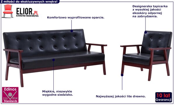 Czarny zestaw wypoczynkowy tapicerowany ekoskórą T8-W67