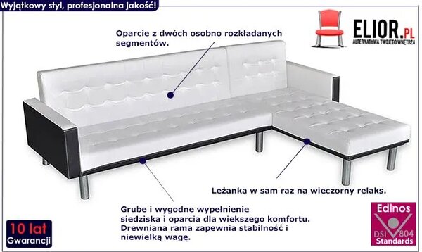 Rozkładany biały narożnik F8-A38