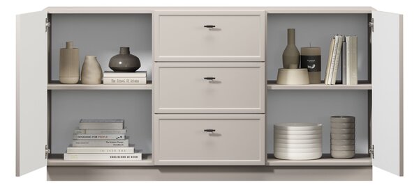 Komoda Lorini 150 cm z szufladami - kaszmir / czarne uchwyty T-bar