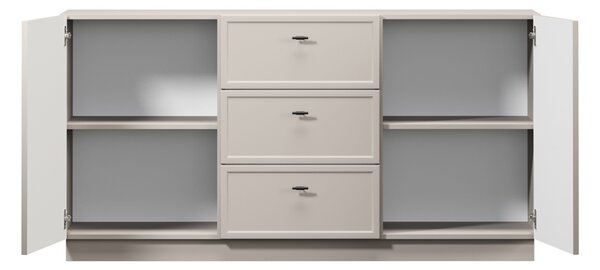 Komoda Lorini 150 cm z szufladami - kaszmir / czarne uchwyty T-bar