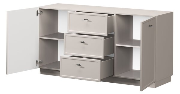 Komoda Lorini 150 cm z szufladami - kaszmir / czarne uchwyty T-bar