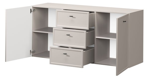 Komoda wisząca Lorini 150 cm z szufladami - kaszmir / czarne uchwyty T-bar