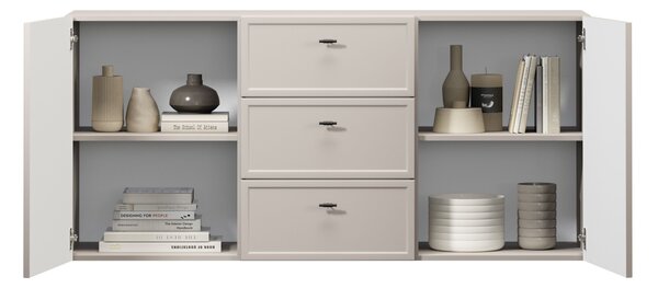 Komoda wisząca Lorini 150 cm z szufladami - kaszmir / czarne uchwyty T-bar