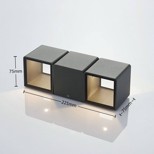 Lindby Kinkiet zewnętrzny LED Niclas, czarny, aluminium, nowoczesny