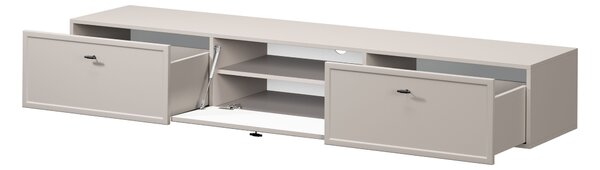 Szafka RTV wisząca Lorini 200 cm z szufladami - kaszmir / czarne uchwyty T-bar