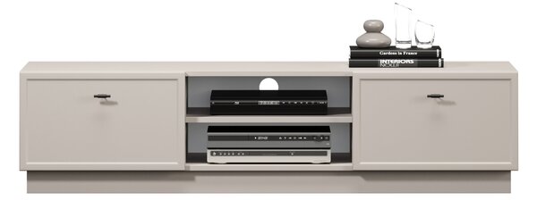 Szafka RTV Lorini 150 cm z szufladami - kaszmir / czarne uchwyty T-bar
